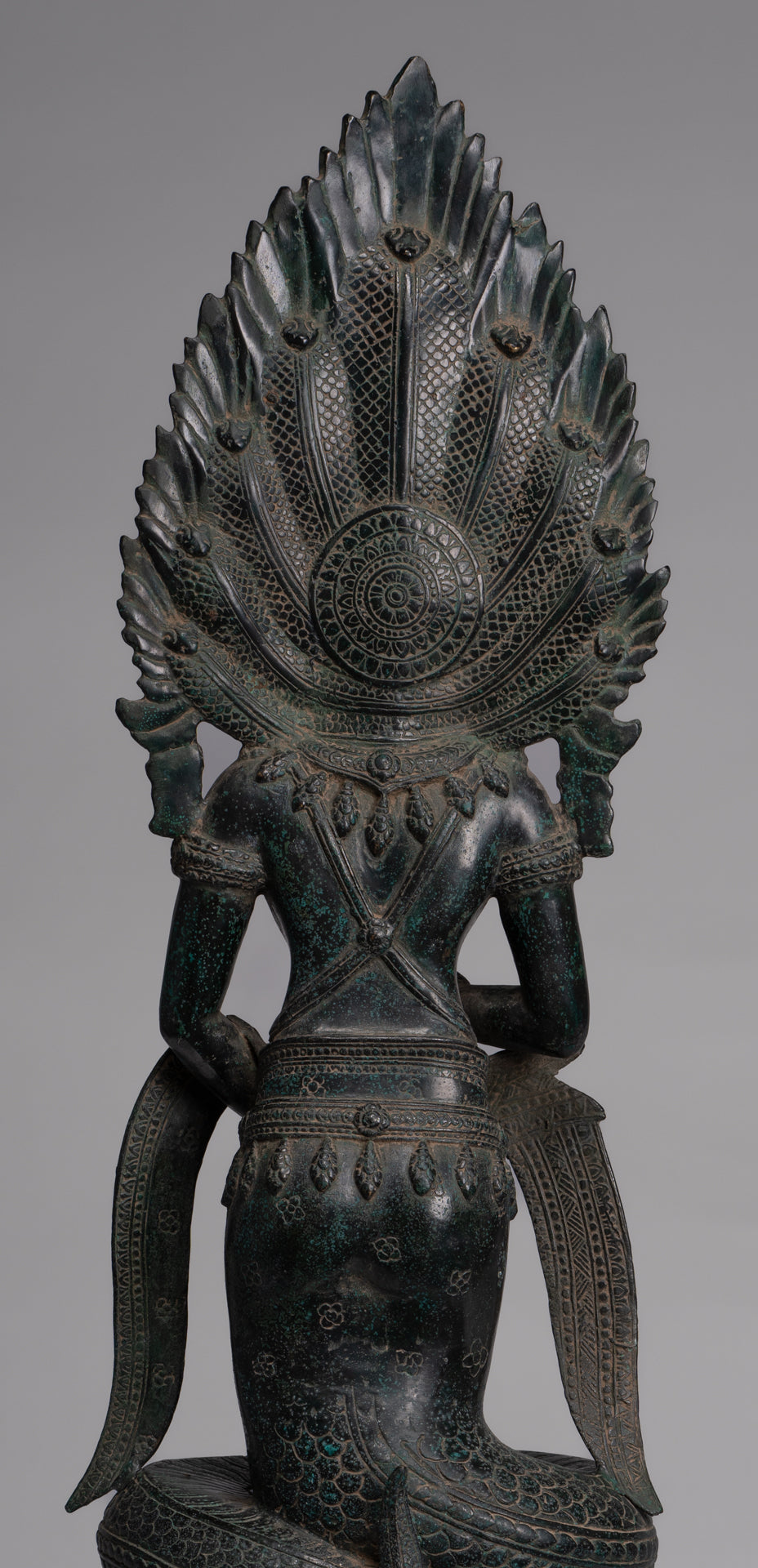 Naga Statue - Antique Khmer Style Bronze Protective 'Queen Soma' Mother of Naga, Snake or Serpent Statue - 76cm/30"