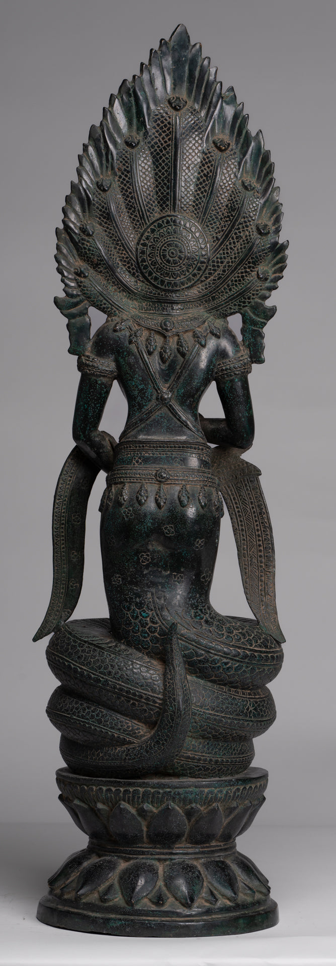 Naga Statue - Antique Khmer Style Bronze Protective 'Queen Soma' Mother of Naga, Snake or Serpent Statue - 76cm/30"
