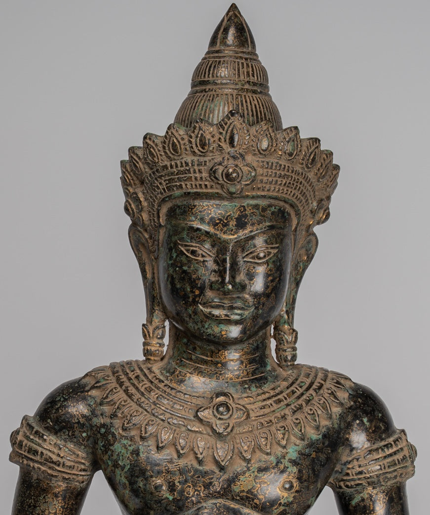 Buddha Statue - Antique Khmer Style Bronze Varada or Charity Angkor Wat Buddha Statue - 55cm/22"