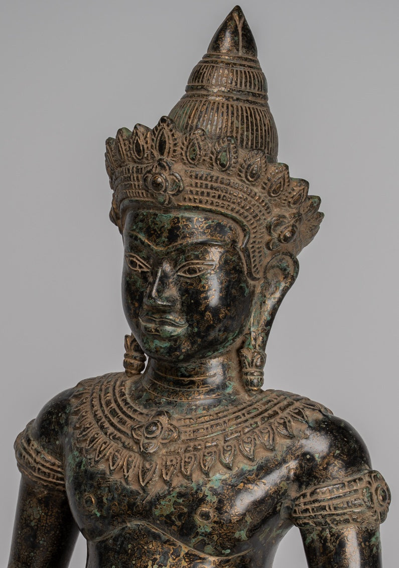 Buddha Statue - Antique Khmer Style Bronze Varada or Charity Angkor Wat Buddha Statue - 55cm/22"