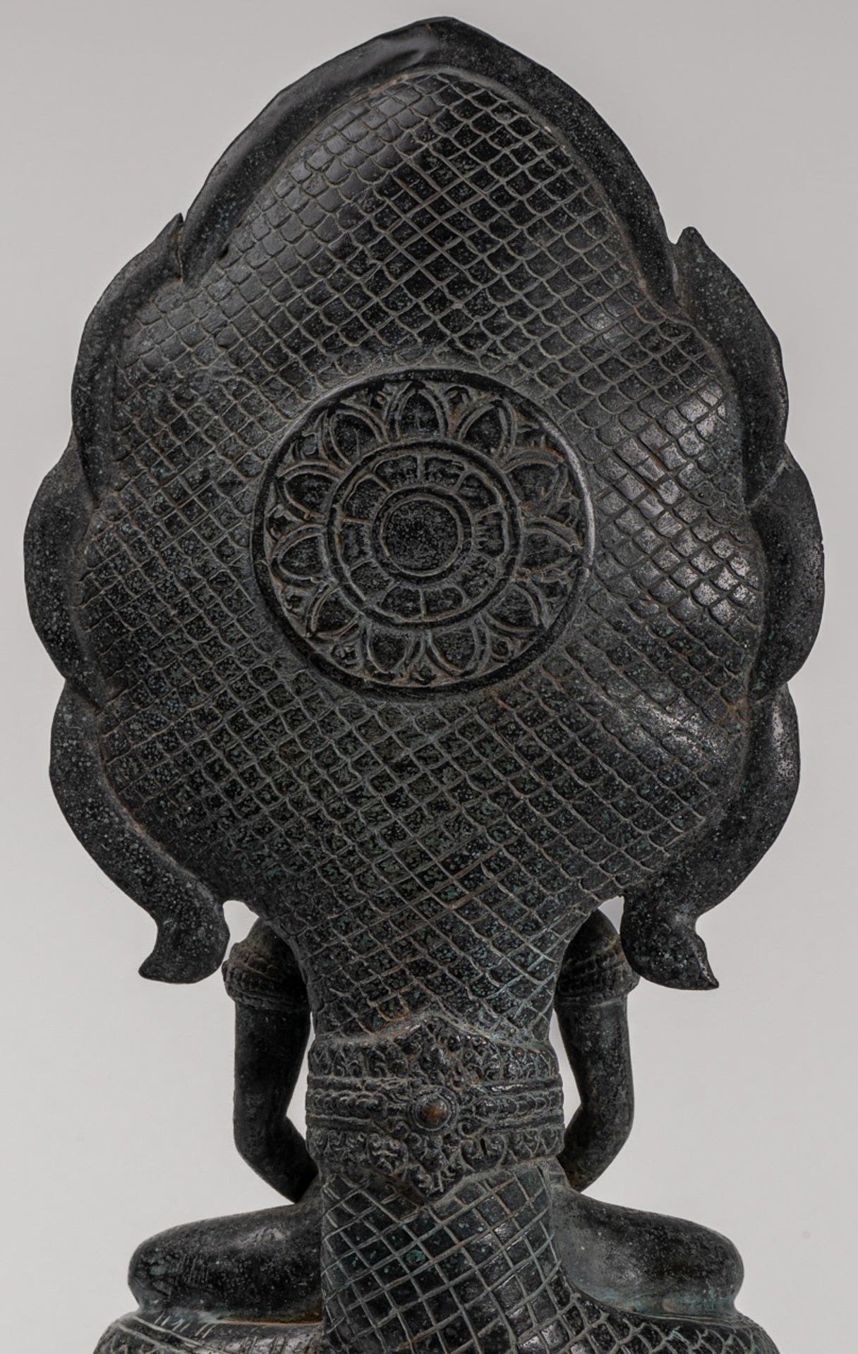 Buddha Statue - Antique Khmer Style Bronze Seated Meditation Naga Buddha Statue - 45cm/18"
