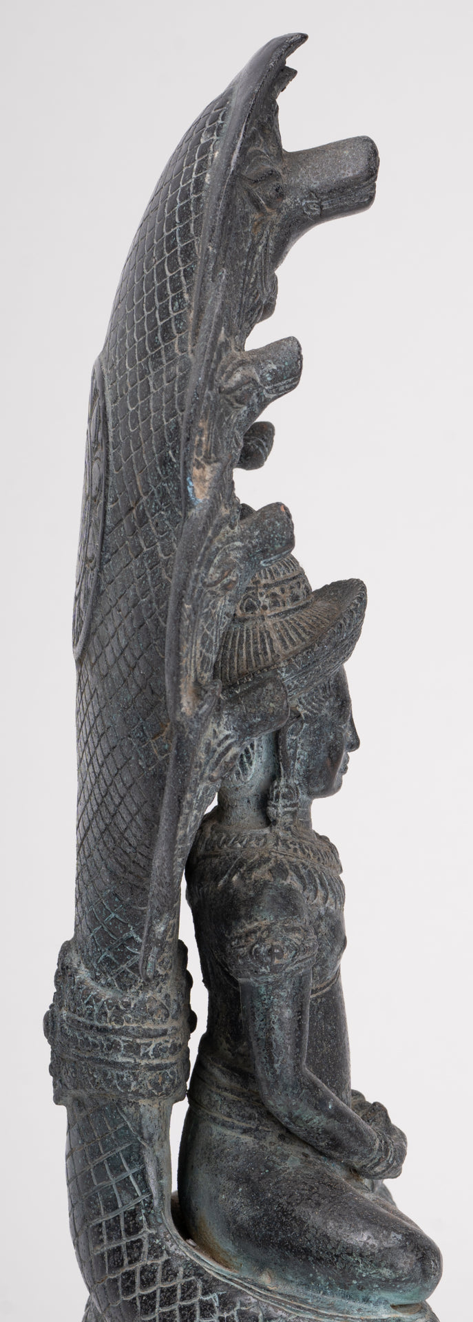 Buddha Statue - Antique Khmer Style Bronze Seated Meditation Naga Buddha Statue - 45cm/18"