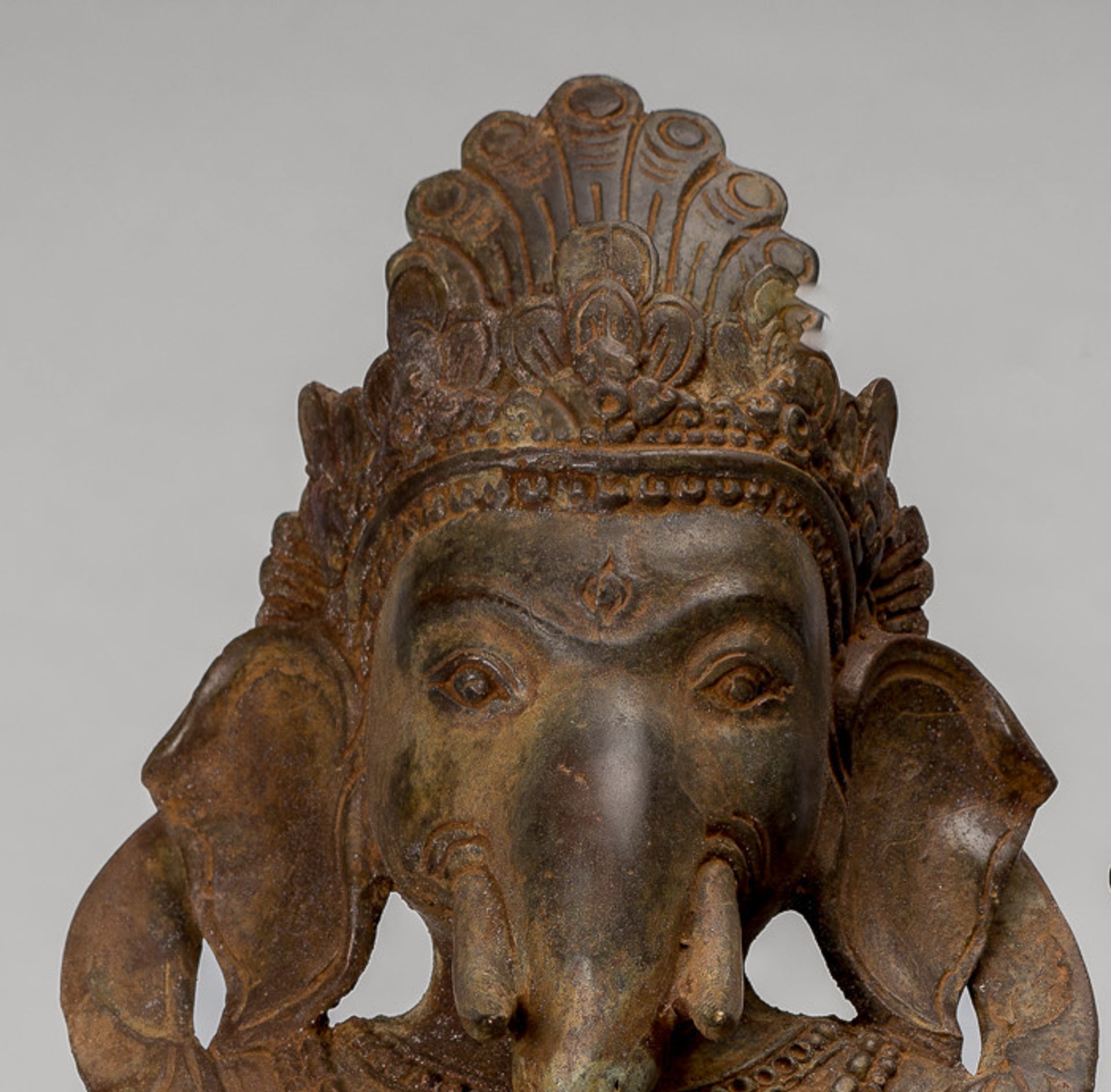 Ganesha Statue - Antique Javanese Style Bronze Seated Majapahit Ganesha Statue - 36cm/14"