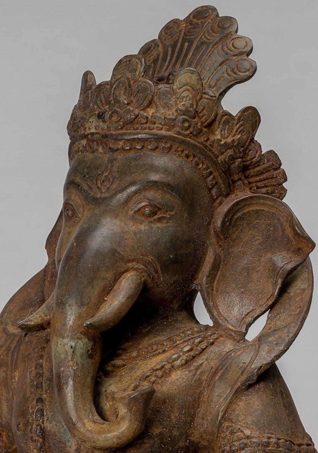 Ganesha Statue - Antique Javanese Style Bronze Seated Majapahit Ganesha Statue - 36cm/14"