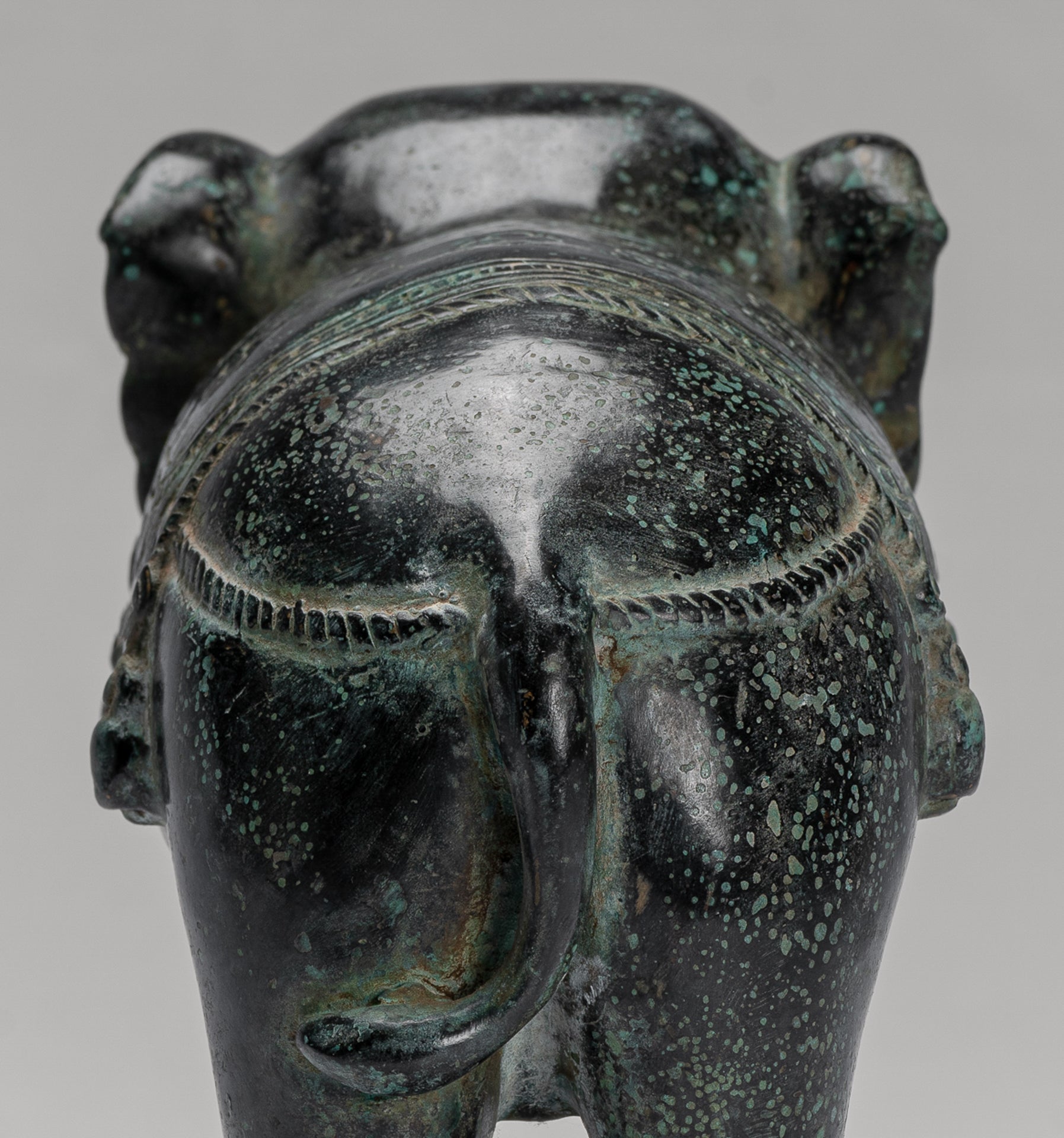 Antique Khmer Style Standing Bronze Elephant Statue - 17cm/7" Tall