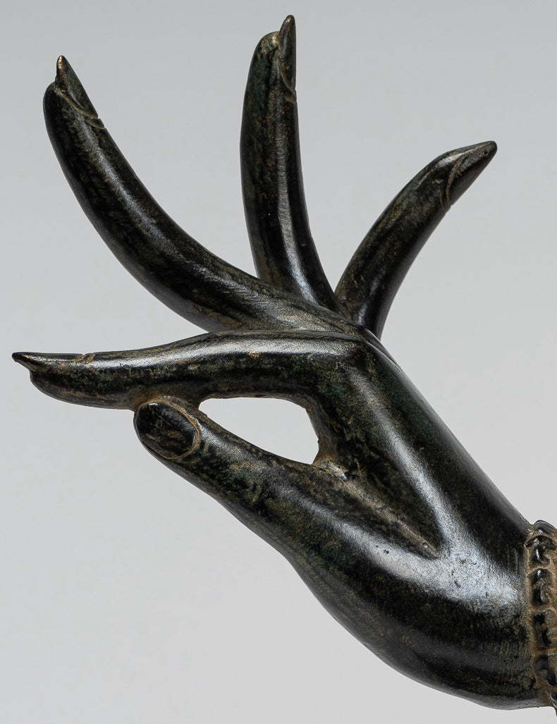 Mounted Antique Thai Style Southeast Asia Bronze Thai Teaching Hand - 24cm/10"
