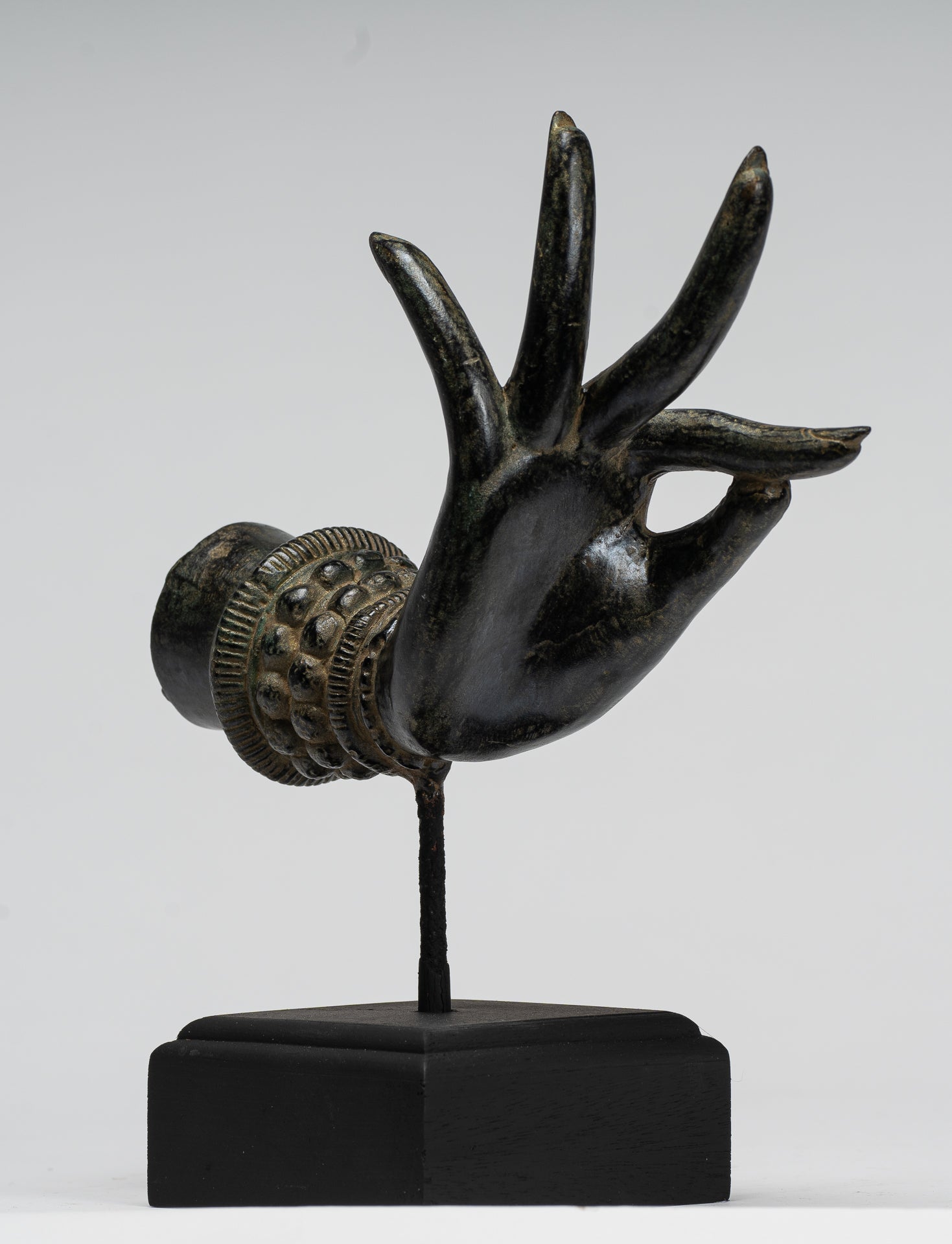 Mounted Antique Thai Style Southeast Asia Bronze Thai Teaching Hand - 24cm/10"