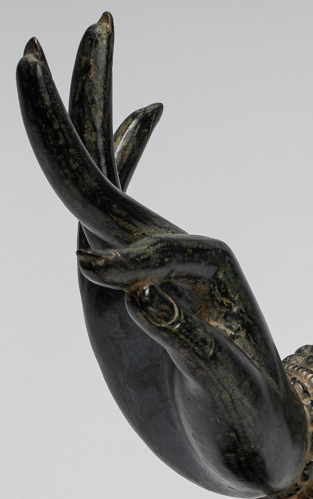 Mounted Antique Thai Style Southeast Asia Bronze Thai Teaching Hand - 24cm/10"