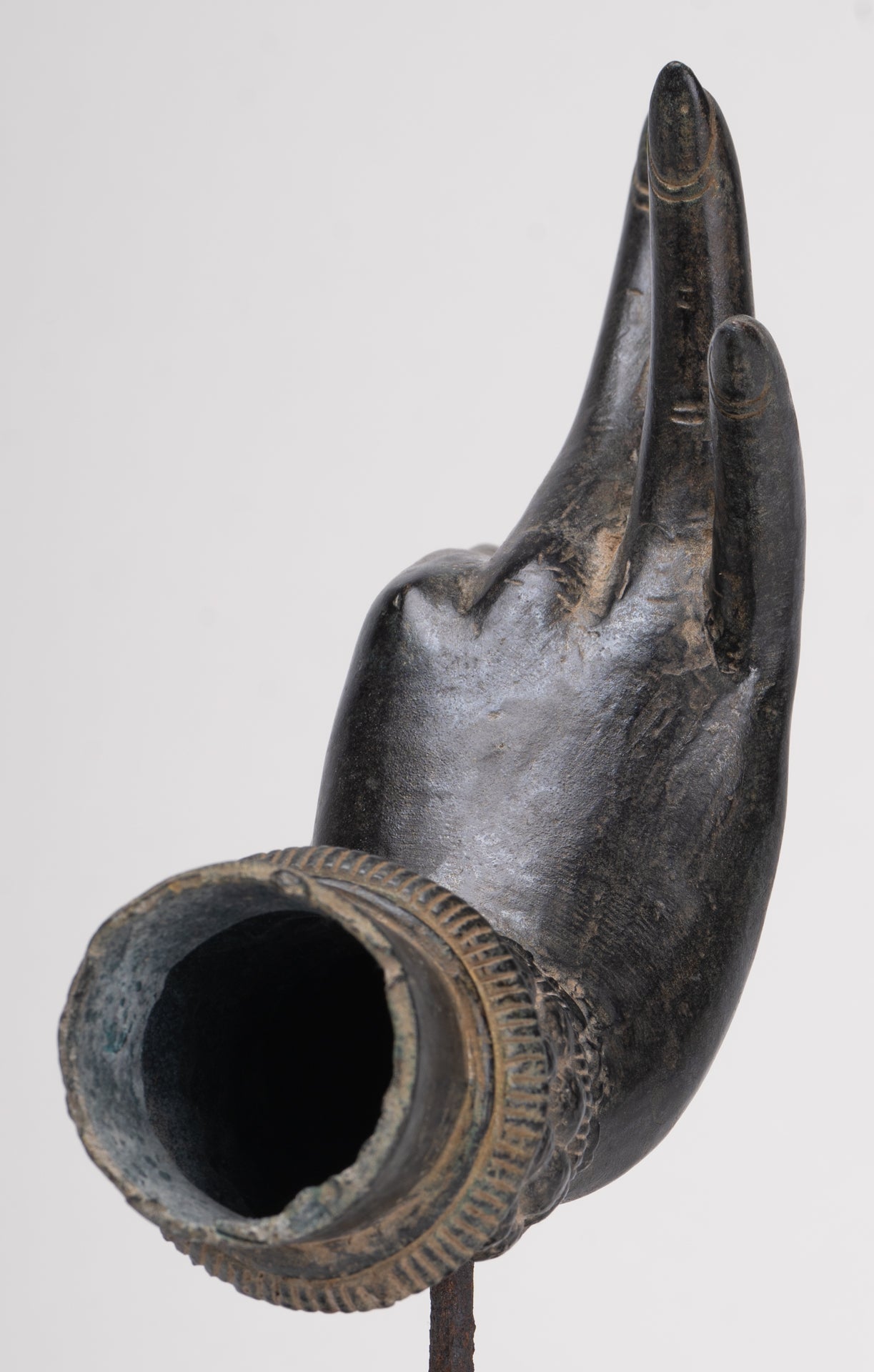 Mounted Antique Thai Style Southeast Asia Bronze Thai Teaching Hand - 24cm/10"