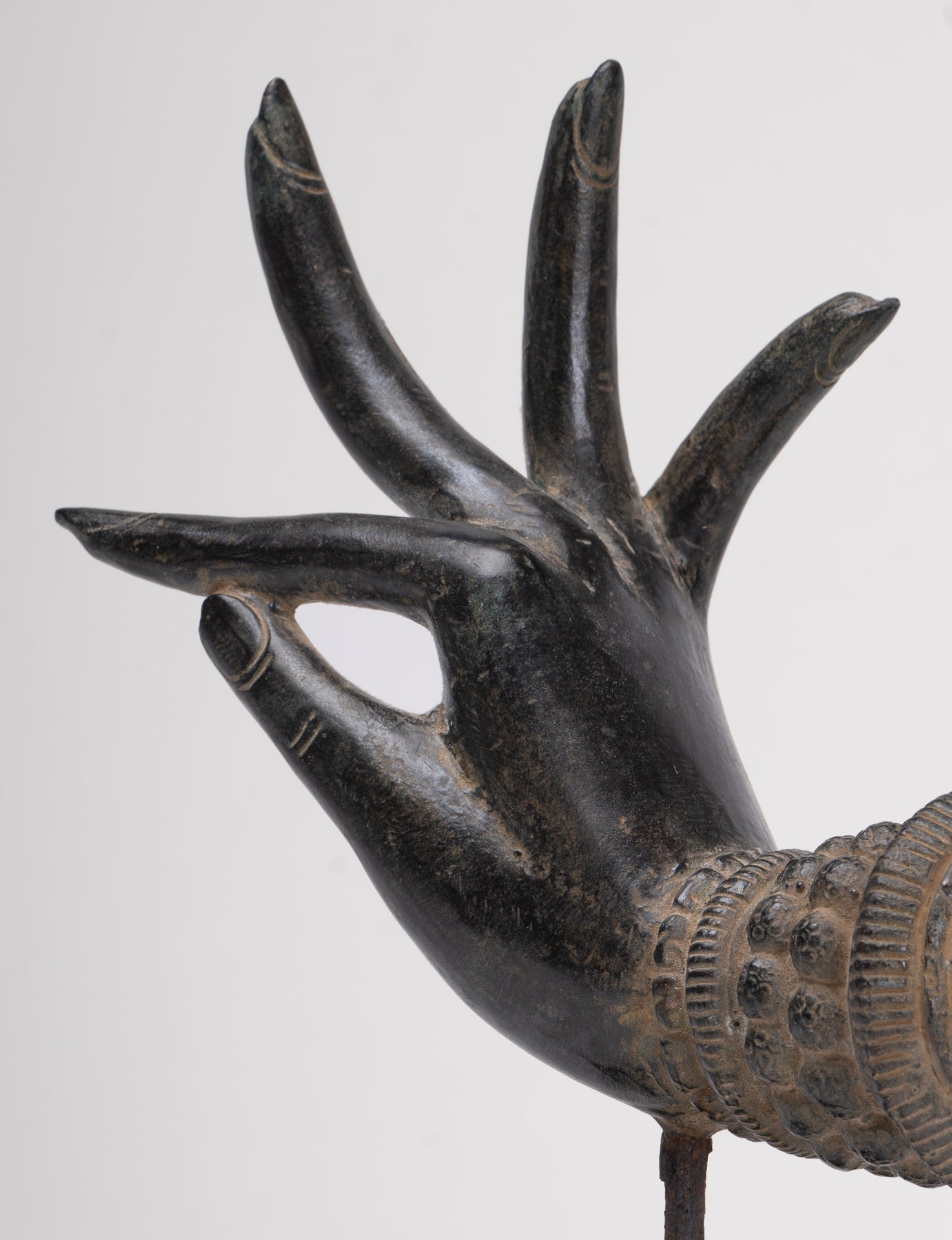 Mounted Antique Thai Style Southeast Asia Bronze Thai Teaching Hand - 24cm/10"