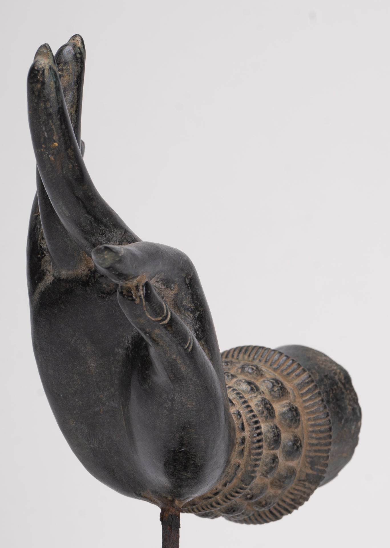 Mounted Antique Thai Style Southeast Asia Bronze Thai Teaching Hand - 24cm/10"