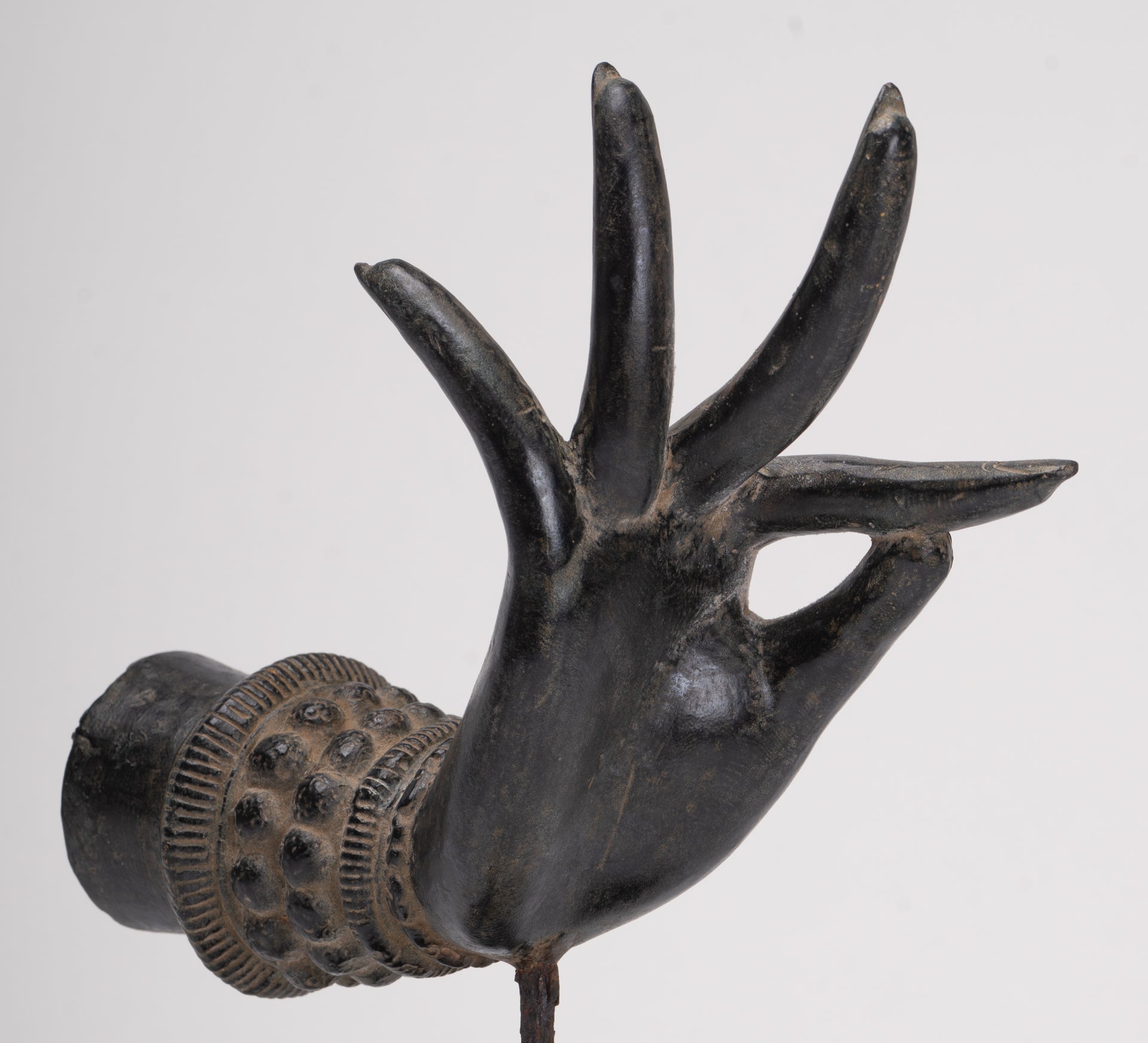 Mounted Antique Thai Style Southeast Asia Bronze Thai Teaching Hand - 24cm/10"