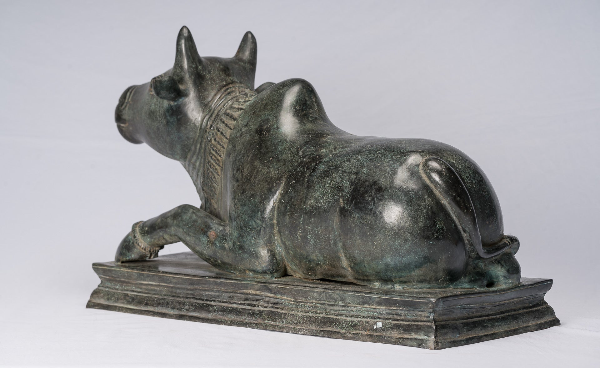 Antique Khmer Style Bronze Nandi Statue - Mount of Shiva - 53cm/21" Long