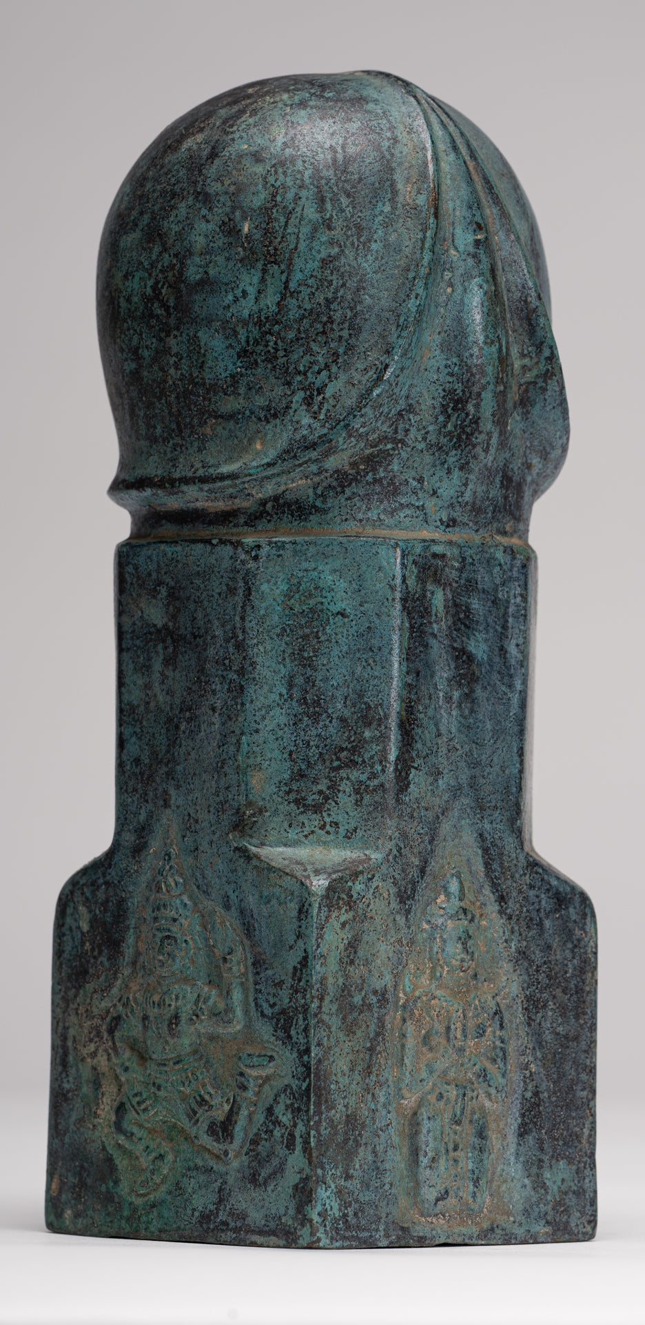 Antique Khmer Style Verdigris Bronze Apsara Linga / Lingnum - 23cm/9"