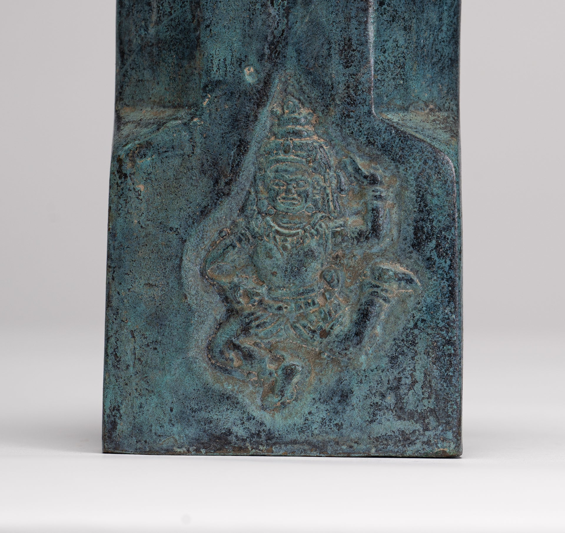 Antique Khmer Style Verdigris Bronze Apsara Linga / Lingnum - 23cm/9"