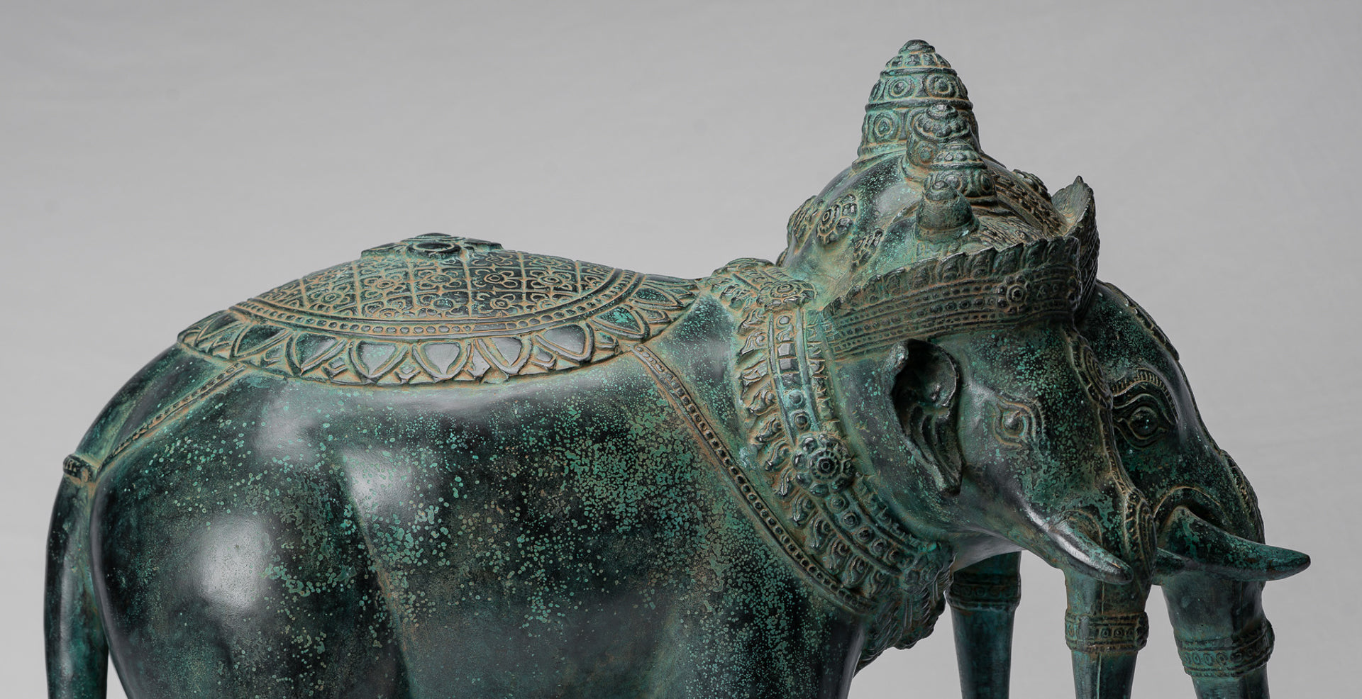 Antique Khmer Style Bronze Erawan Airavata or Elephant Statue - 44cm/18" Tall