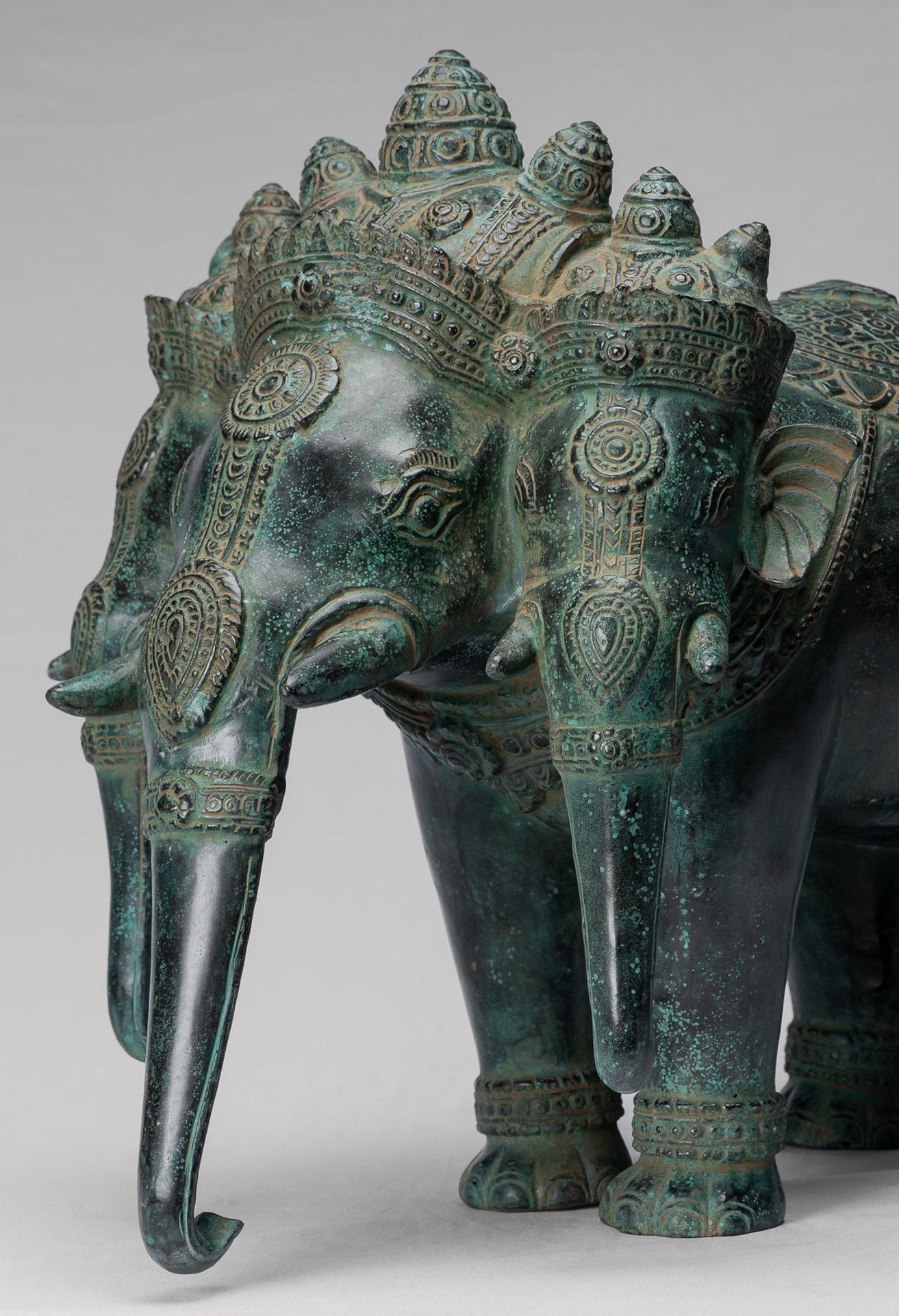 Antique Khmer Style Bronze Erawan Airavata or Elephant Statue - 44cm/18" Tall