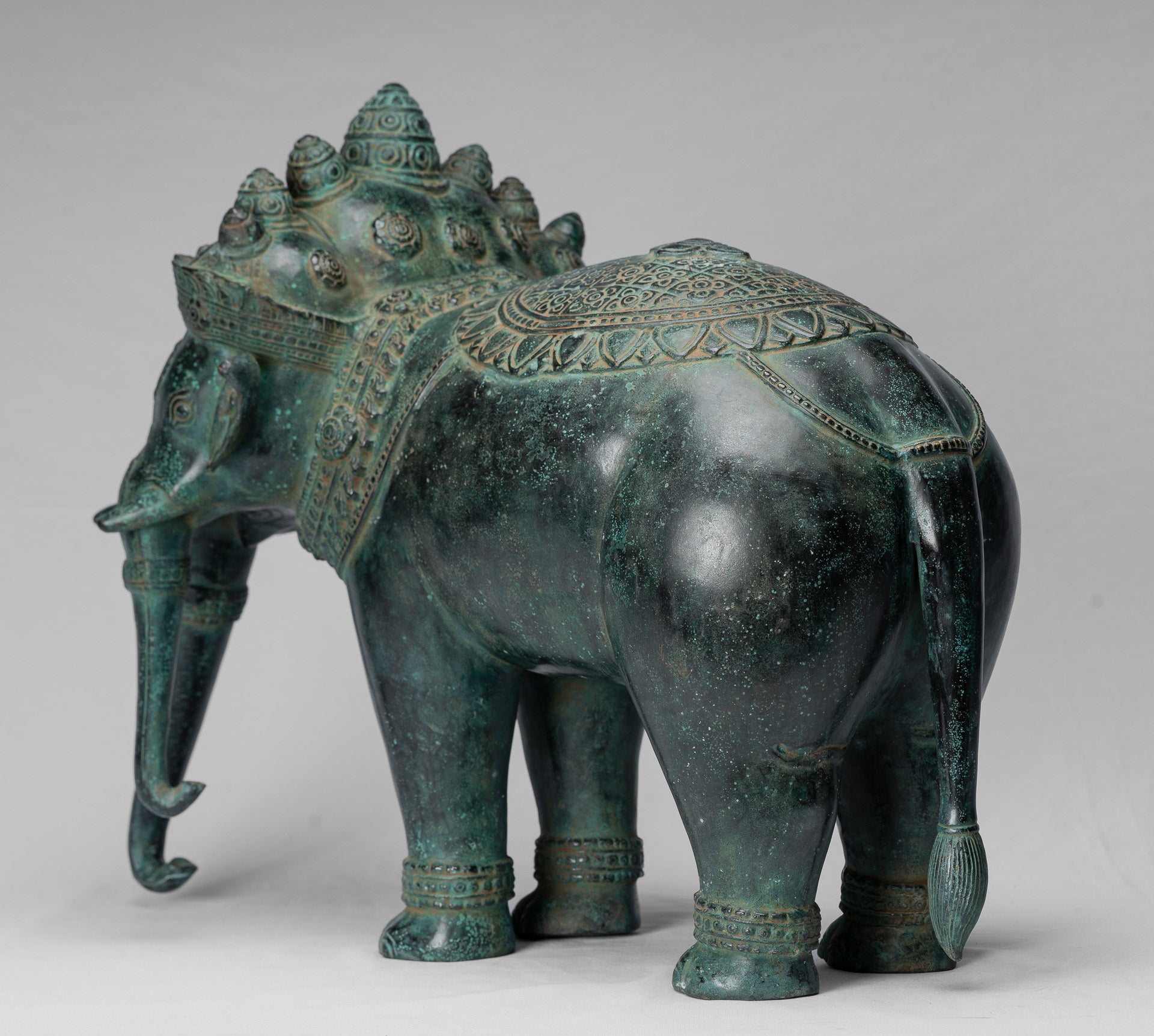 Antique Khmer Style Bronze Erawan Airavata or Elephant Statue - 44cm/18" Tall