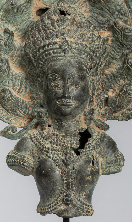 Apsara - Ancient khmer Style bronze Angkor Wat Apsara & Naga statue - 36cm / 14 "