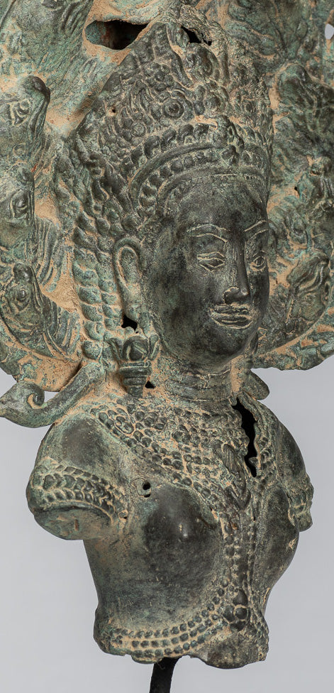 Apsara - Ancient khmer Style bronze Angkor Wat Apsara & Naga statue - 36cm / 14 "