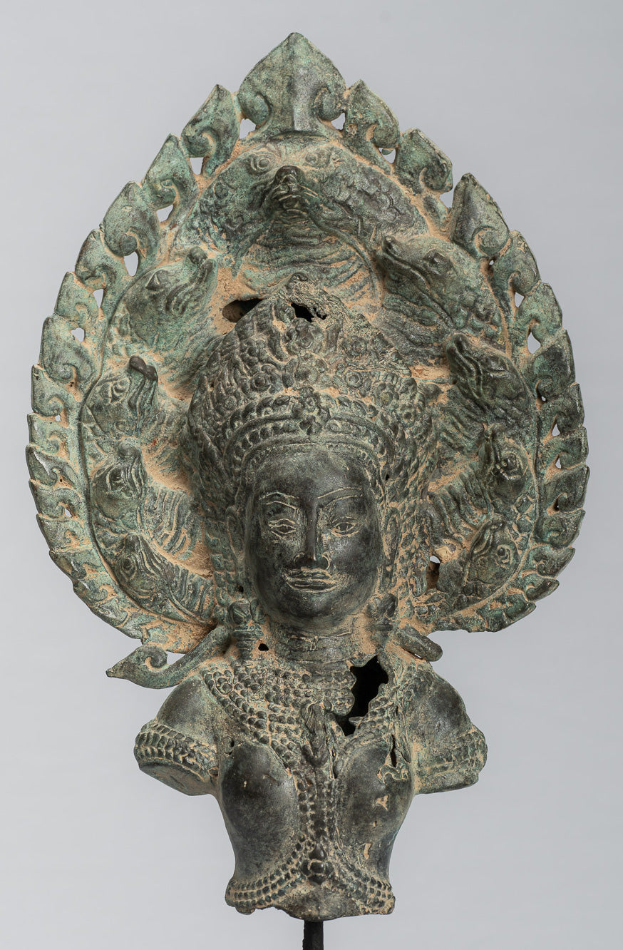 Apsara - Ancient khmer Style bronze Angkor Wat Apsara & Naga statue - 36cm / 14 "