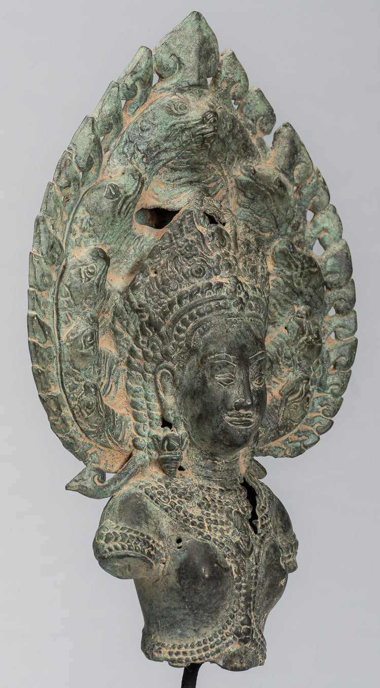 Apsara - Ancient khmer Style bronze Angkor Wat Apsara & Naga statue - 36cm / 14 "