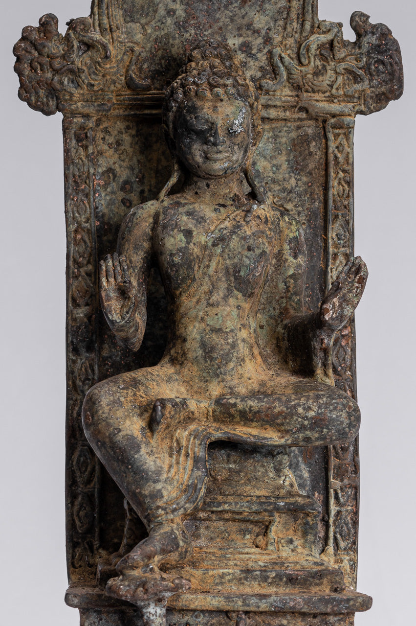 Buddha Statue - Antique Indonesian Style Bronze Javanese Protection Buddha Statue - 28cm/11"