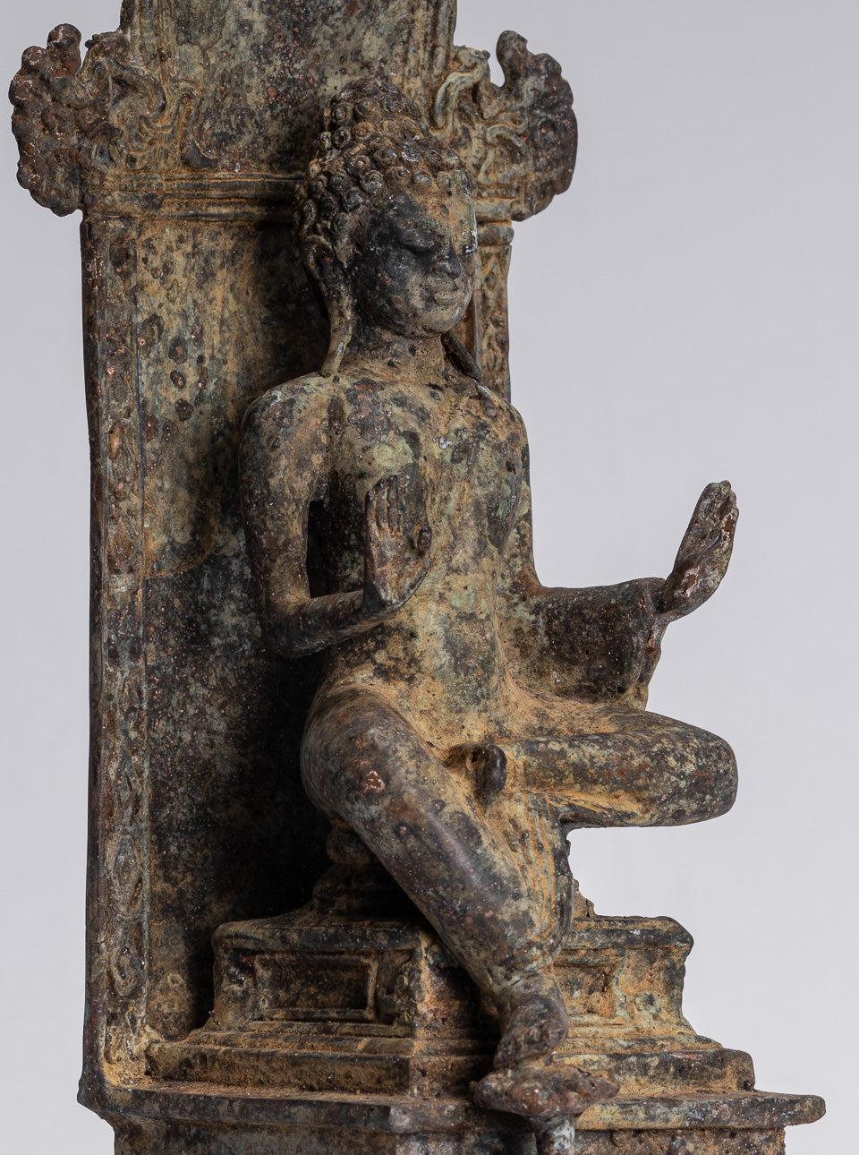 Buddha Statue - Antique Indonesian Style Bronze Javanese Protection Buddha Statue - 28cm/11"