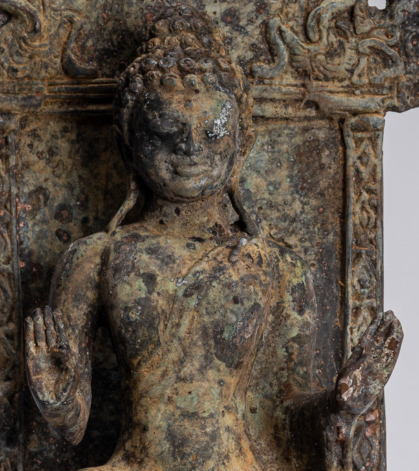 Buddha Statue - Antique Indonesian Style Bronze Javanese Protection Buddha Statue - 28cm/11"