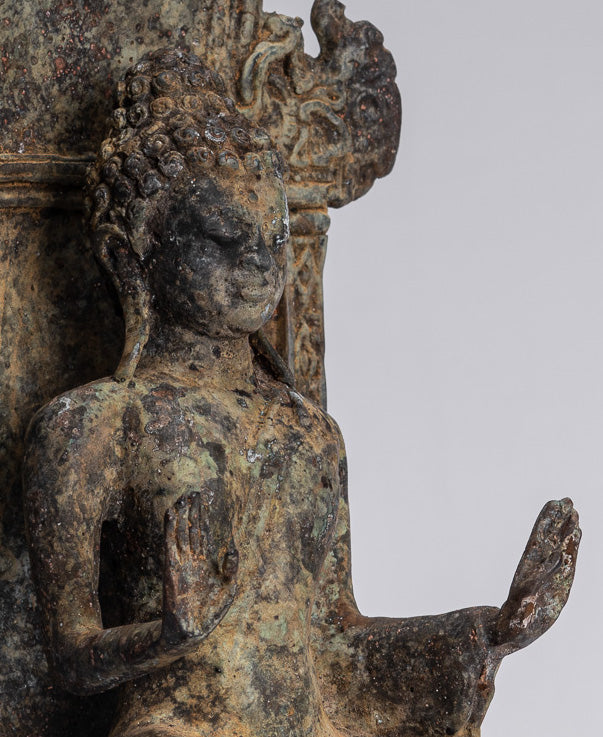 Buddha Statue - Antique Indonesian Style Bronze Javanese Protection Buddha Statue - 28cm/11"
