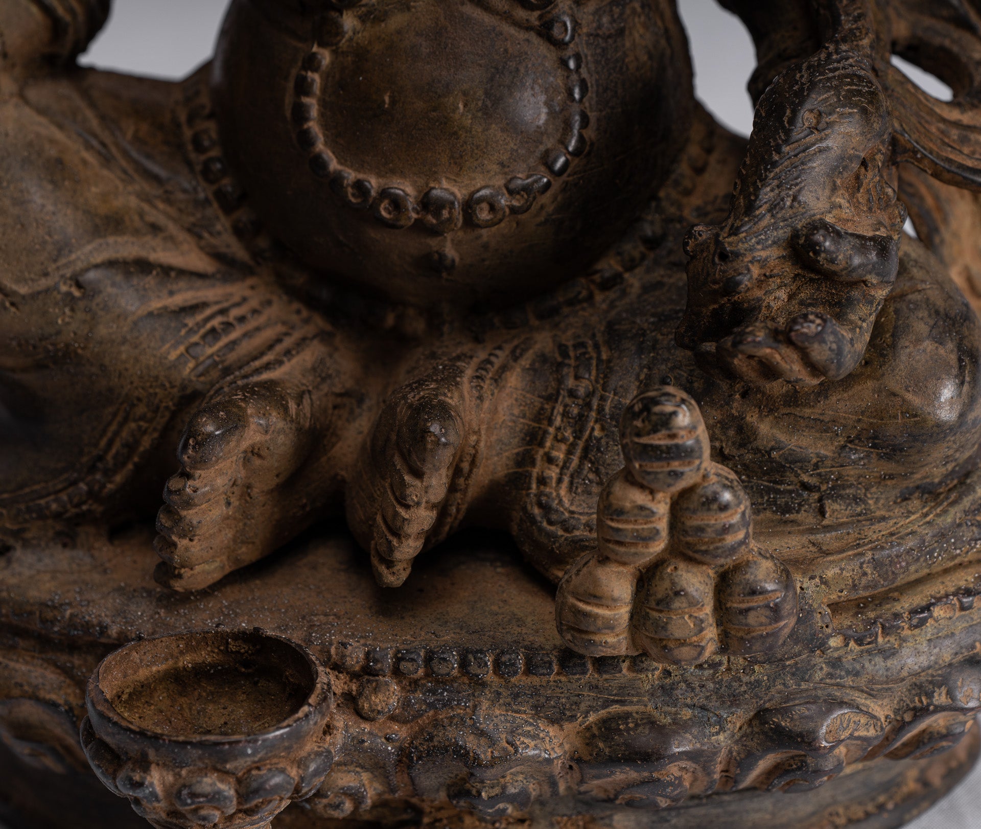 Jambhala Statue - Antique Java Majapahit Style Seated Jambhala Statue God of Wealth - 21cm/8"