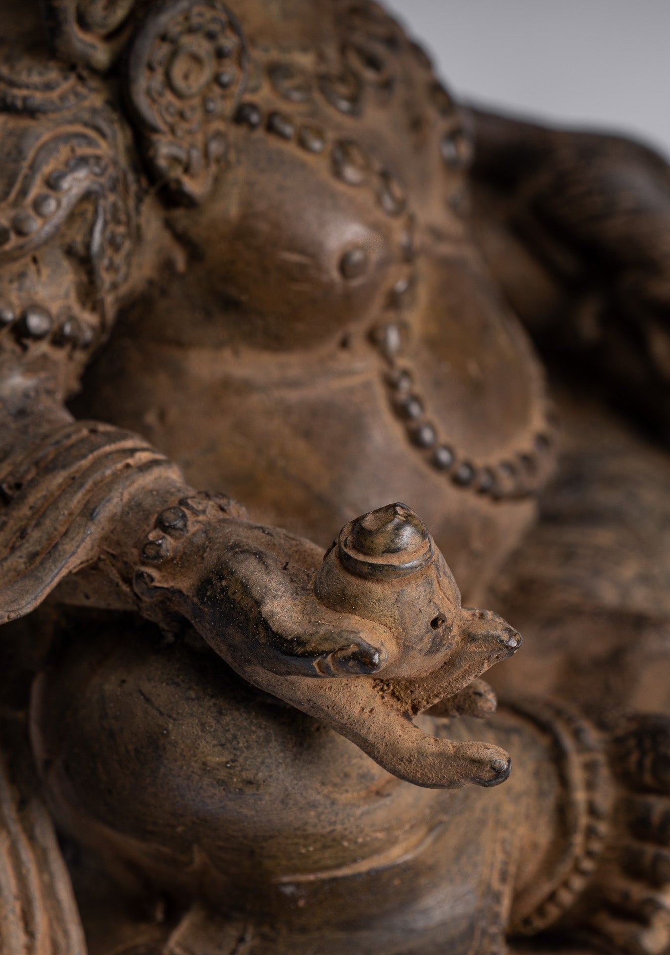 Jambhala Statue - Antique Java Majapahit Style Seated Jambhala Statue God of Wealth - 21cm/8"