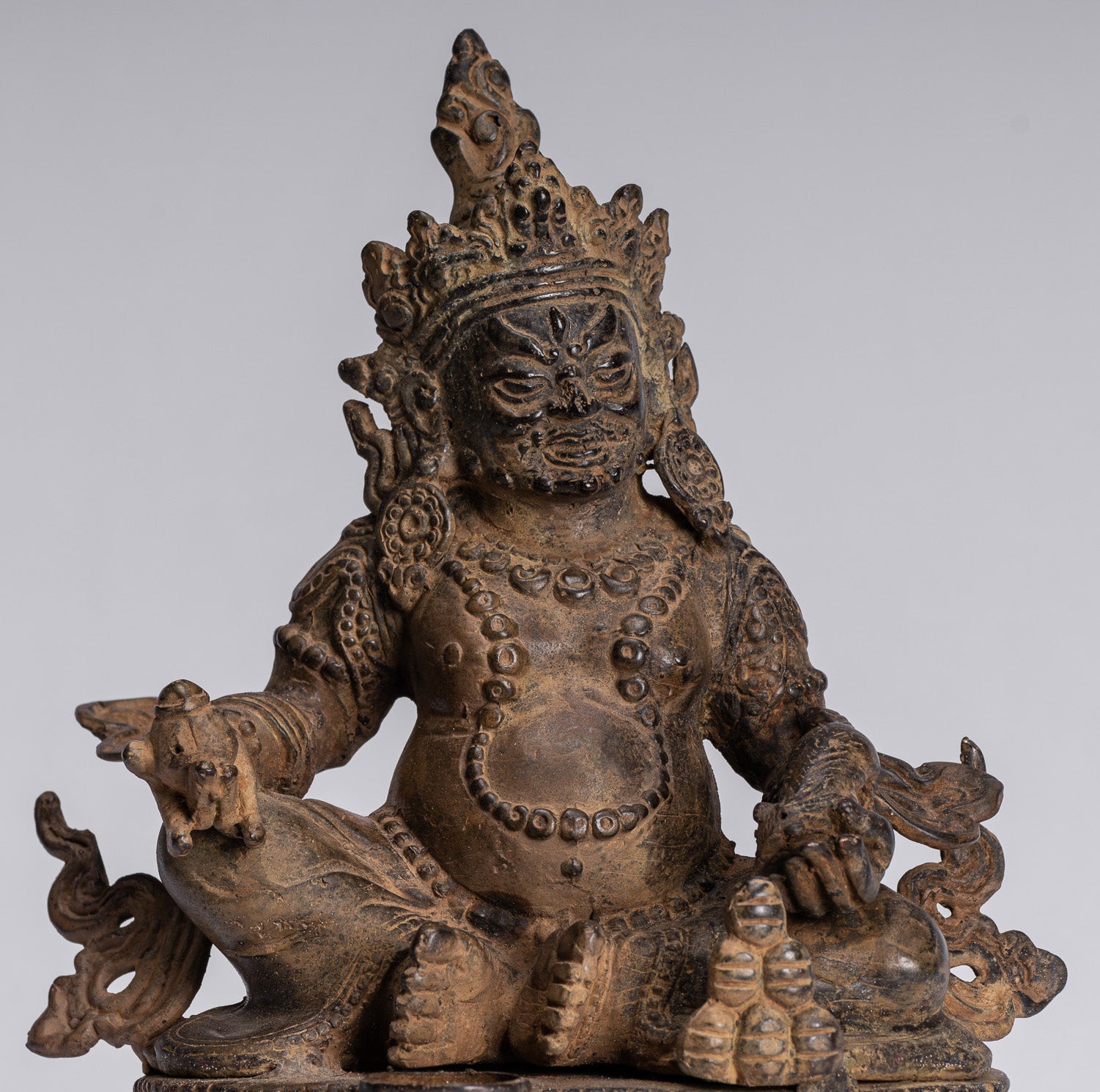 Jambhala Statue - Antique Java Majapahit Style Seated Jambhala Statue God of Wealth - 21cm/8"