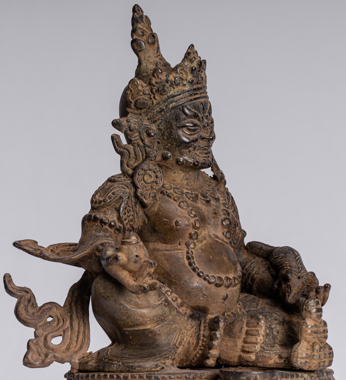 Jambhala Statue - Antique Java Majapahit Style Seated Jambhala Statue God of Wealth - 21cm/8"