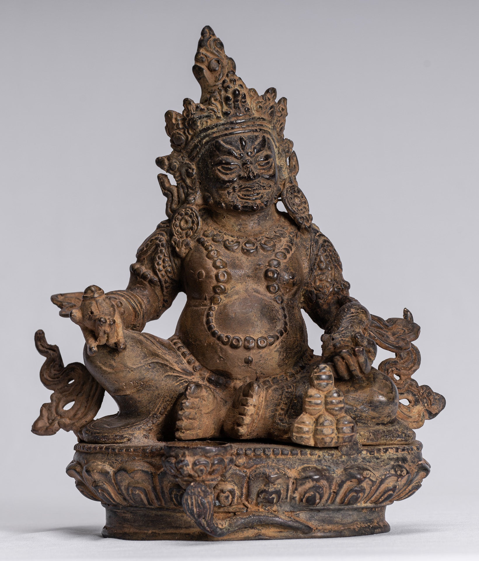 Jambhala Statue - Antique Java Majapahit Style Seated Jambhala Statue God of Wealth - 21cm/8"