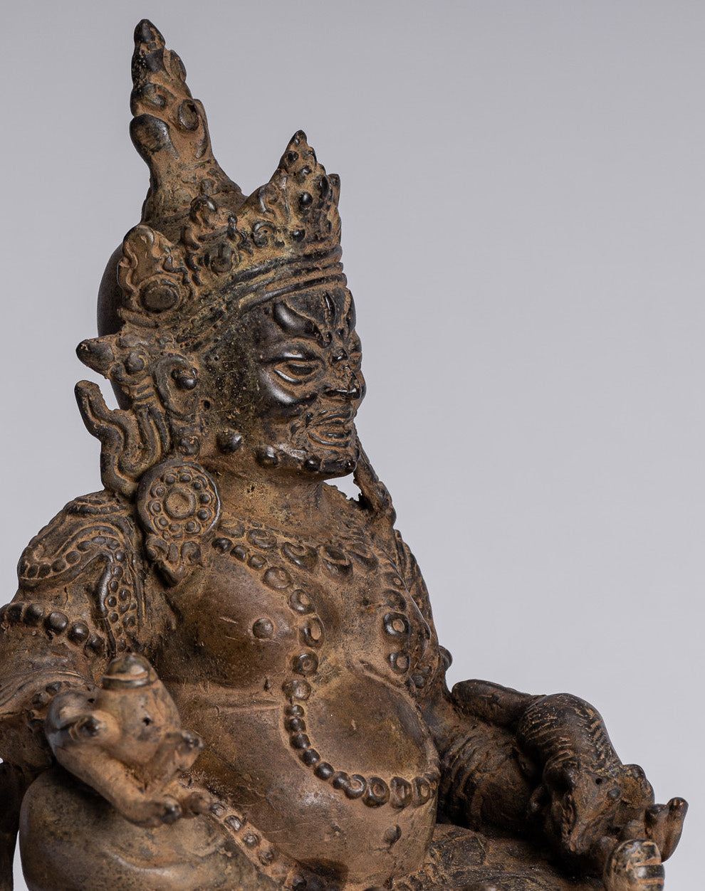 Jambhala Statue - Antique Java Majapahit Style Seated Jambhala Statue God of Wealth - 21cm/8"