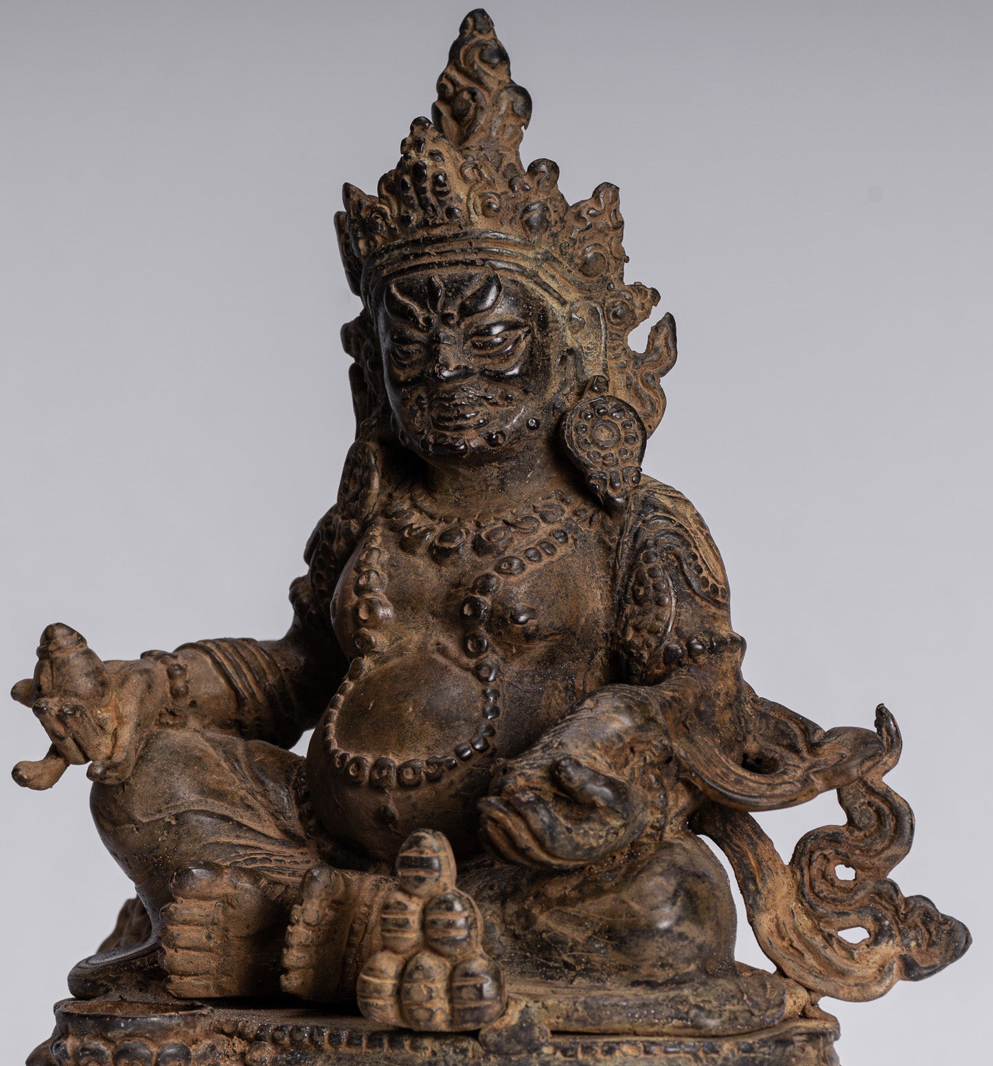 Jambhala Statue - Antique Java Majapahit Style Seated Jambhala Statue God of Wealth - 21cm/8"
