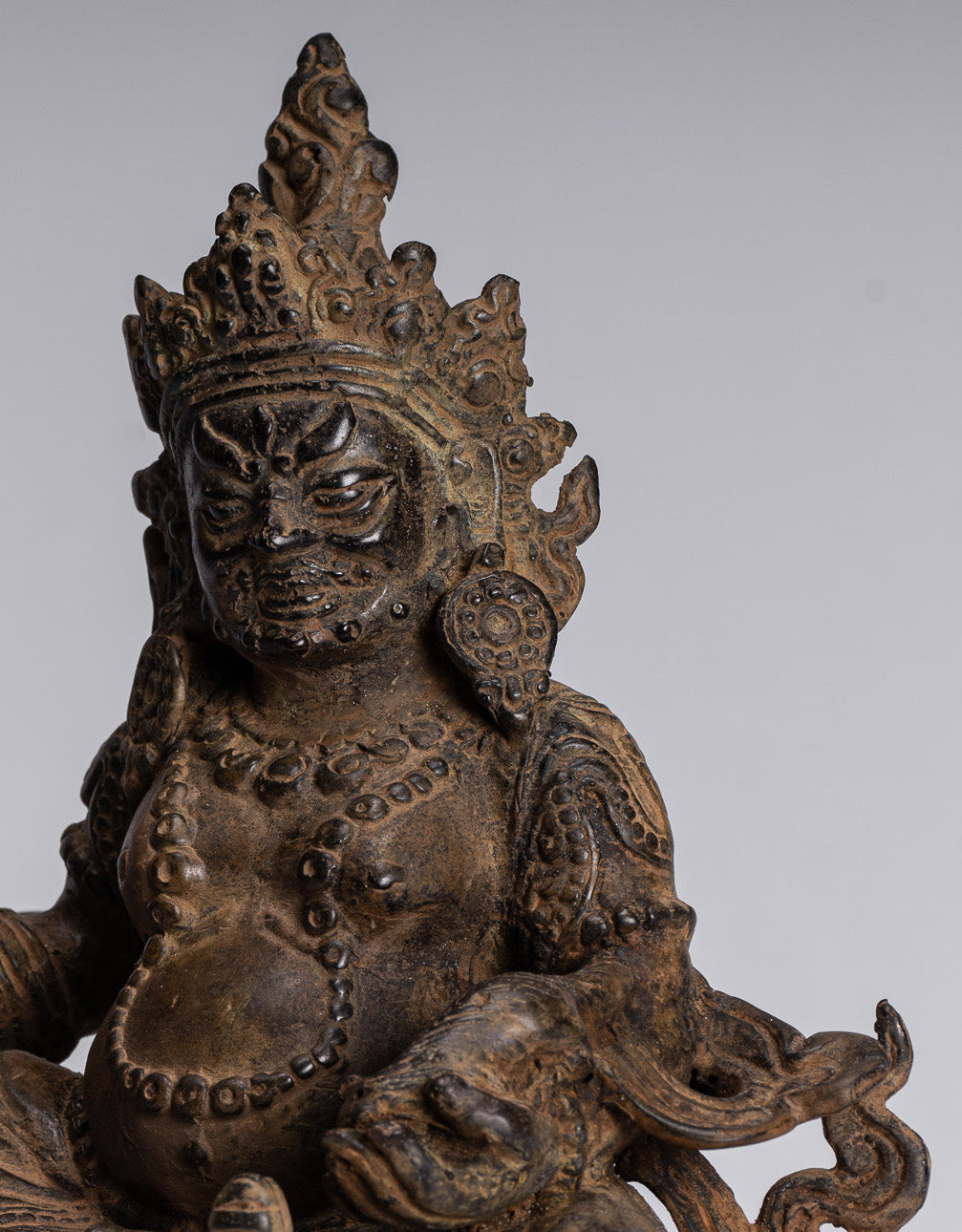 Jambhala Statue - Antique Java Majapahit Style Seated Jambhala Statue God of Wealth - 21cm/8"
