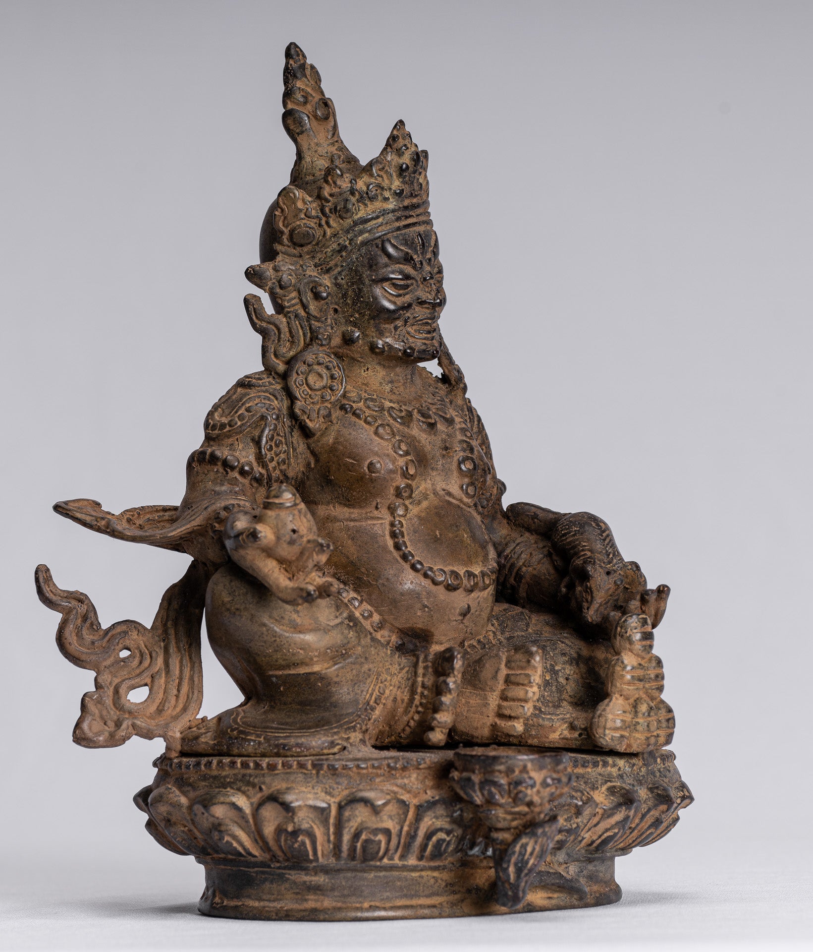 Jambhala Statue - Antique Java Majapahit Style Seated Jambhala Statue God of Wealth - 21cm/8"