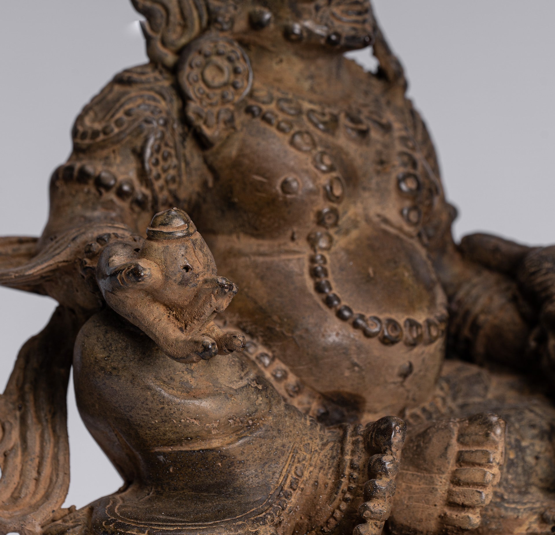 Jambhala Statue - Antique Java Majapahit Style Seated Jambhala Statue God of Wealth - 21cm/8"