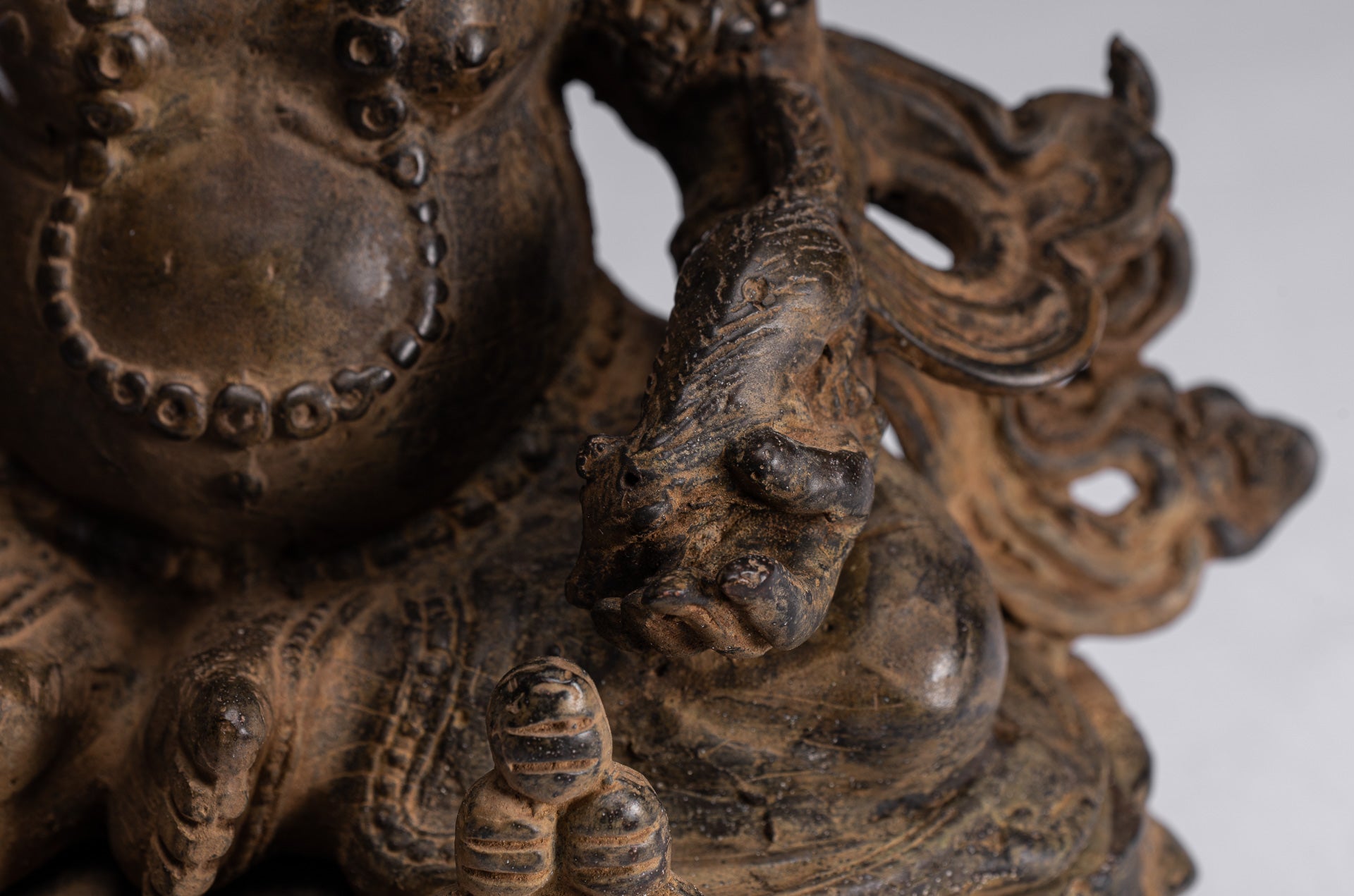 Jambhala Statue - Antique Java Majapahit Style Seated Jambhala Statue God of Wealth - 21cm/8"