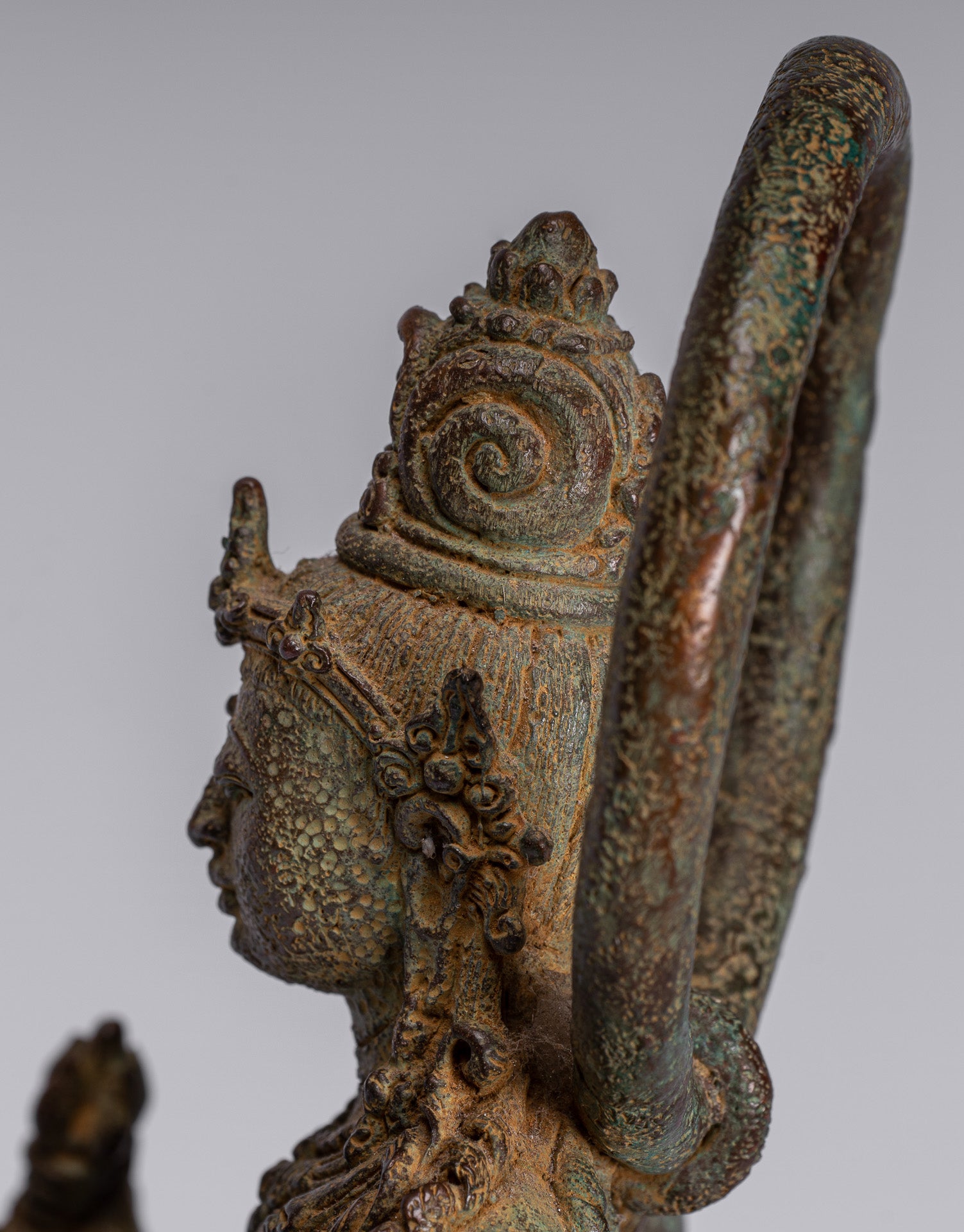 Tara Statue - Antique Java Style Majapahit Seated Bronze Devi Vajra Tara Statue - 25cm/10"