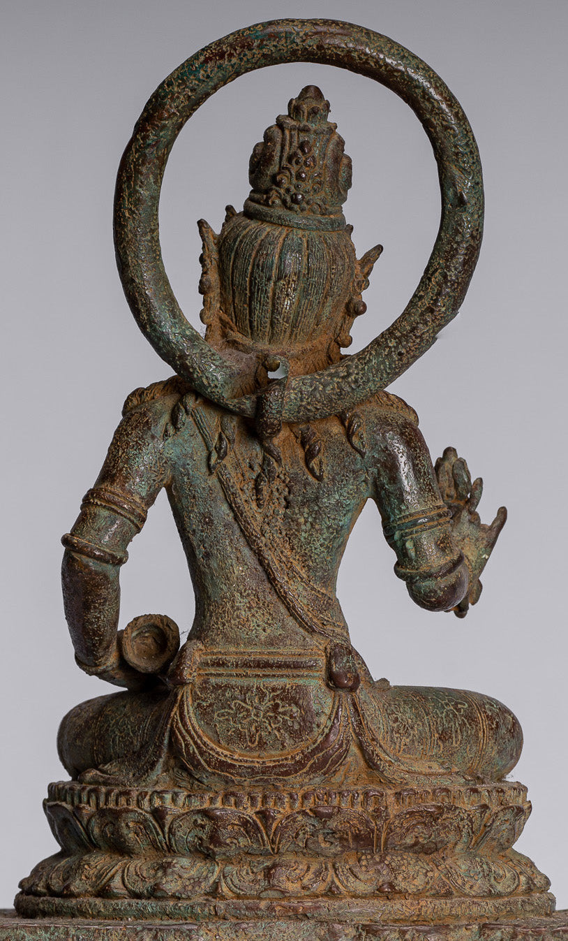 Tara Statue - Antique Java Style Majapahit Seated Bronze Devi Vajra Tara Statue - 25cm/10"