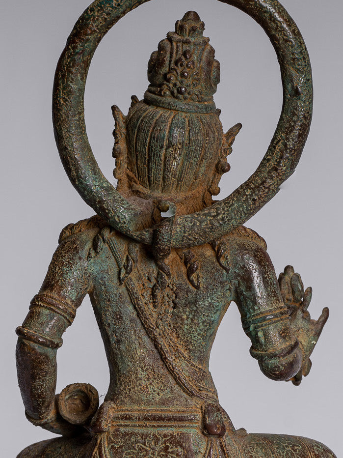 Tara Statue - Antique Java Style Majapahit Seated Bronze Devi Vajra Tara Statue - 25cm/10"