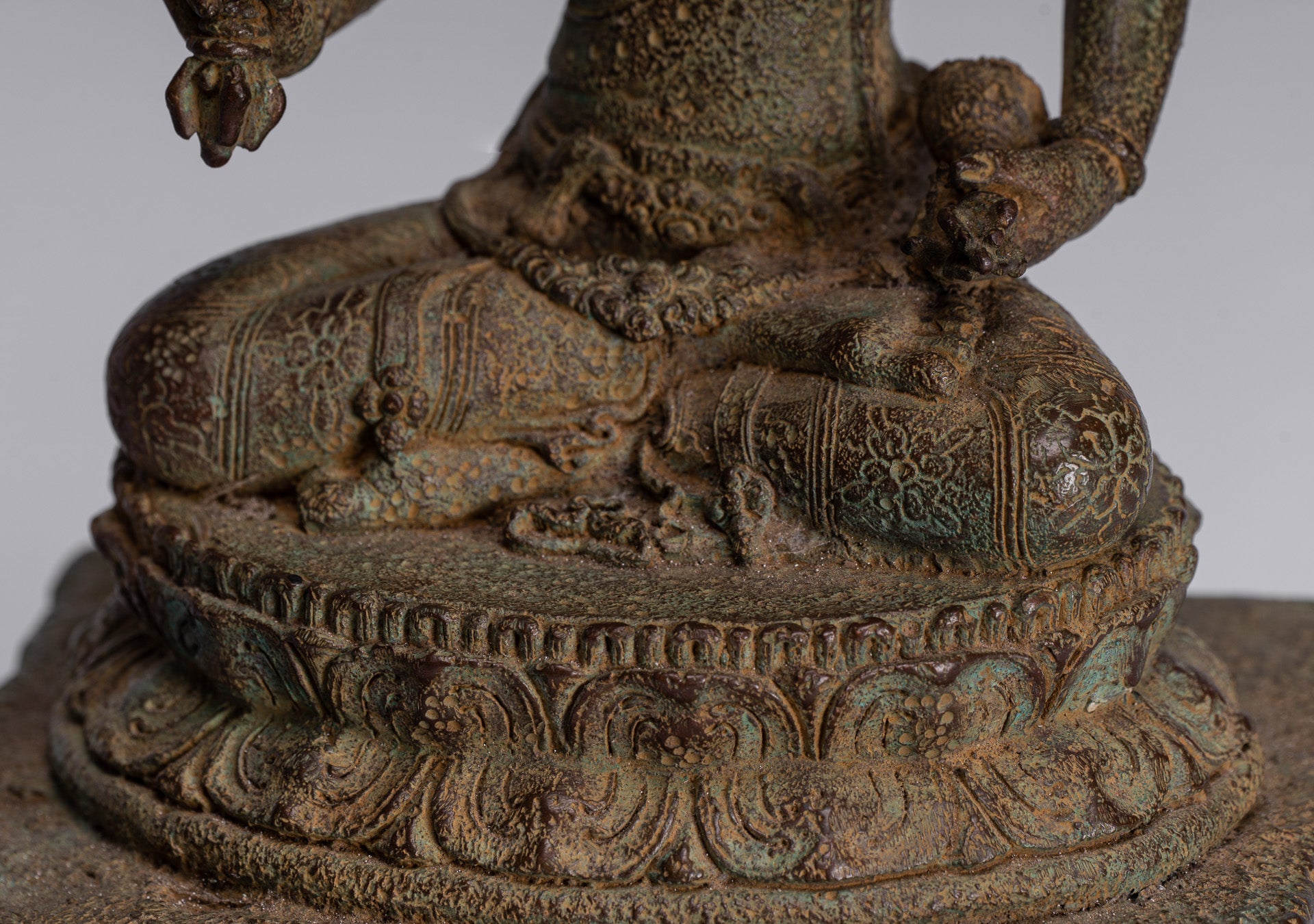 Tara Statue - Antique Java Style Majapahit Seated Bronze Devi Vajra Tara Statue - 25cm/10"