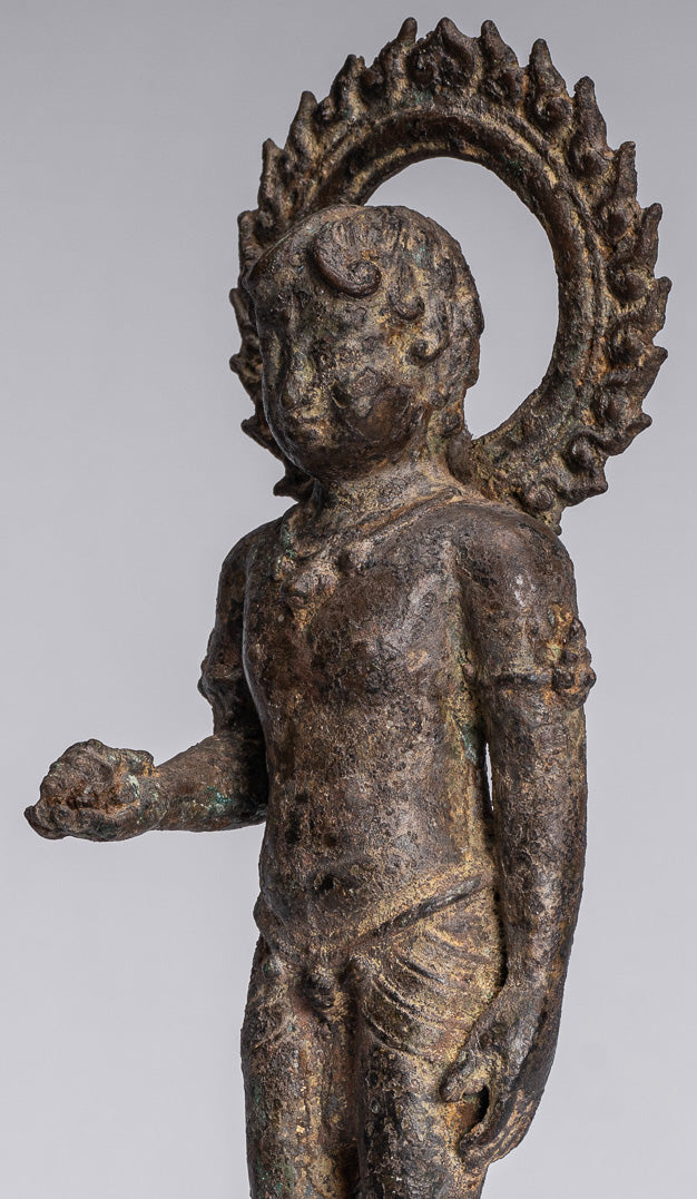 Devotee Statue - Antique Indonesian Style Bronze Javanese Devotee of Buddha Statue - 27cm/11"