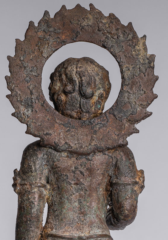 Devotee Statue - Antique Indonesian Style Bronze Javanese Devotee of Buddha Statue - 27cm/11"