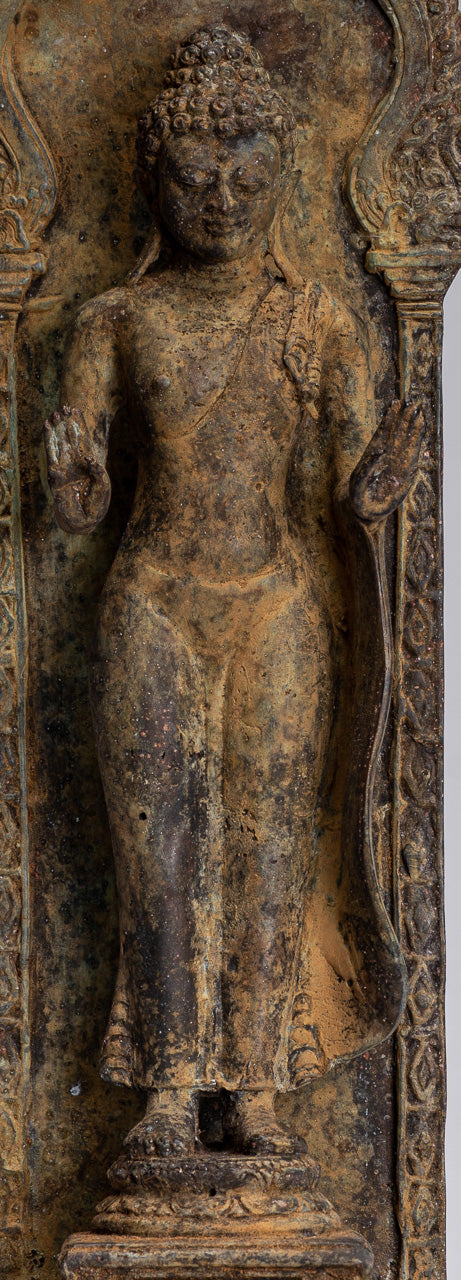 Statue Buddha - Antique stile indonesiano in piedi bronzo giavanese protezione Buddha - 37 cm/15 "