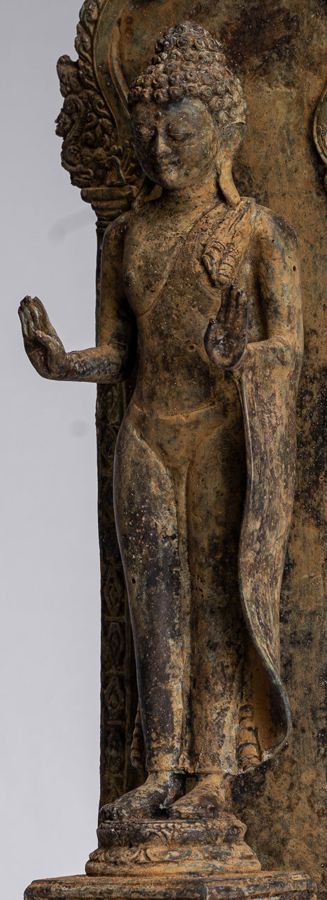 Statue Buddha - Antique stile indonesiano in piedi bronzo giavanese protezione Buddha - 37 cm/15 "