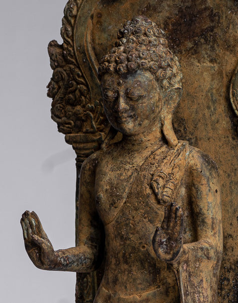 Statue Buddha - Antique stile indonesiano in piedi bronzo giavanese protezione Buddha - 37 cm/15 "